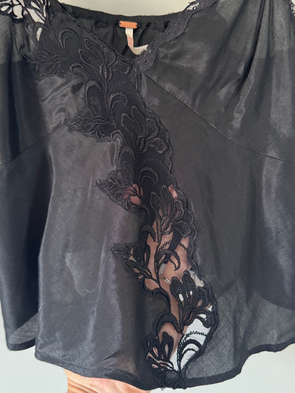 Free People Harmony Lace Ruffle Strap Tank Top Lace panel Black Small - Picture 7 of 12